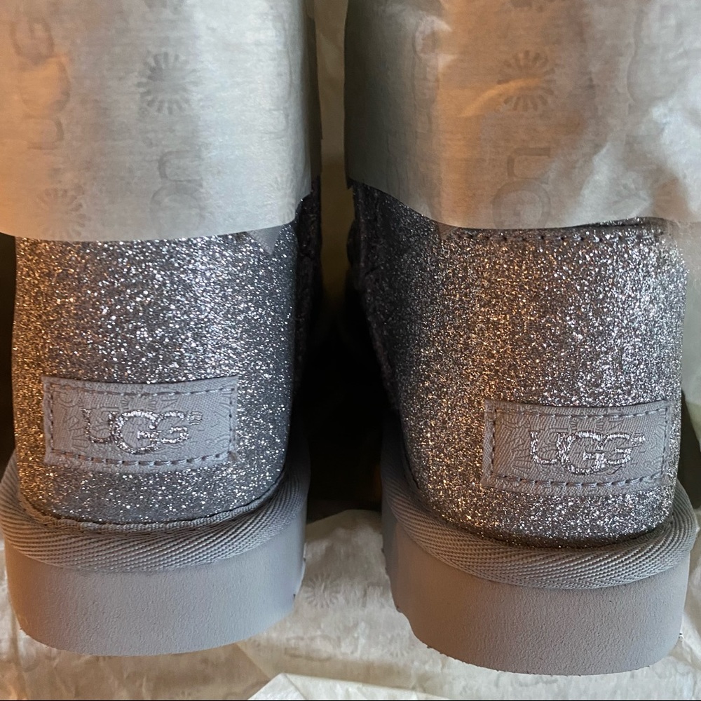 UGG Mini Bailey Bow Silver Sparkle Boots - Picture 11 of 15